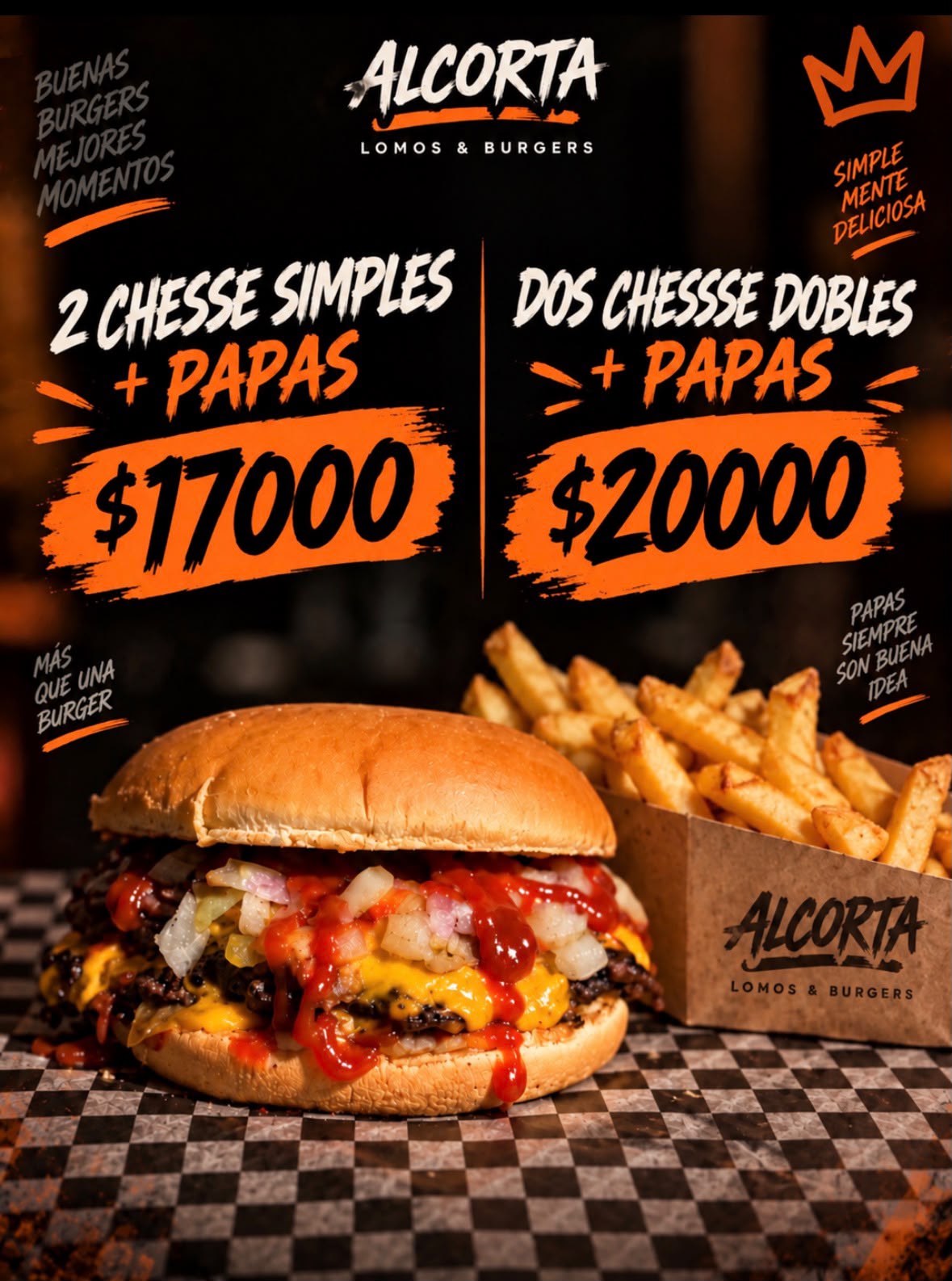 Promo 2 Chesse Simples más papas fritas por 17.000 pesos